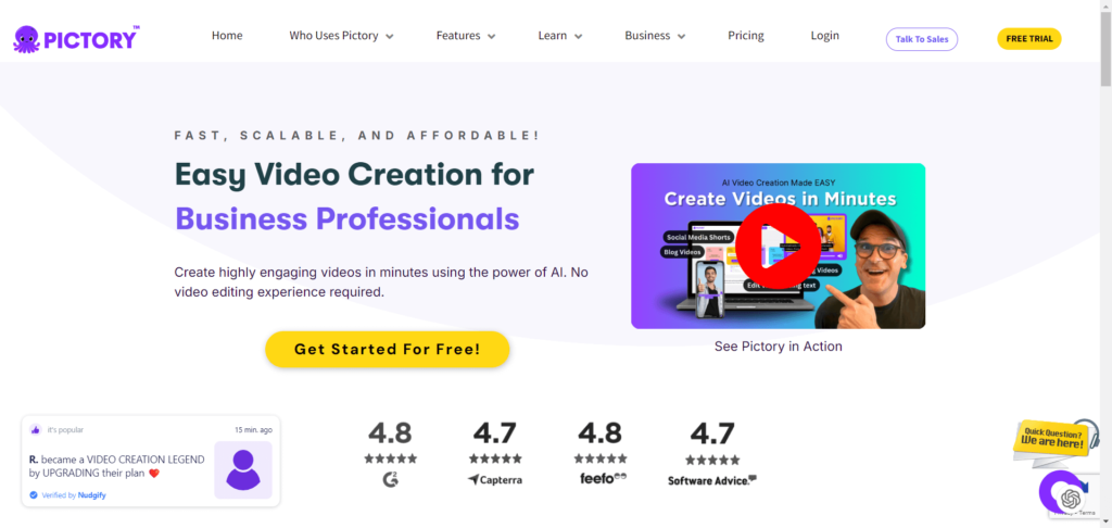 Pictory ai homepage