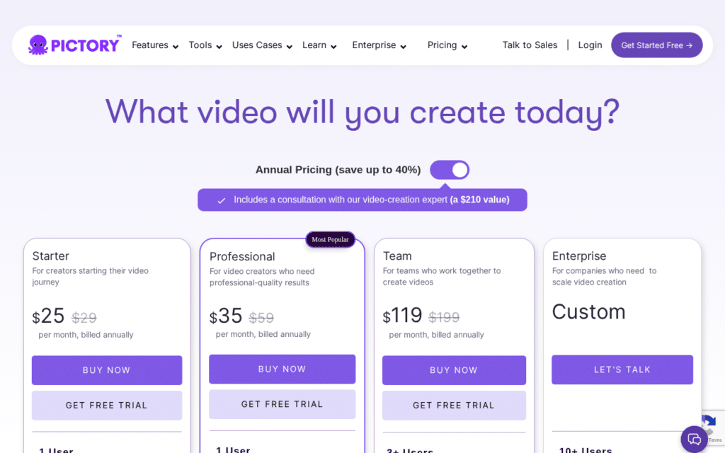 SAVE20 coupon code verified at Pictory checkout — showing 20% discount applied