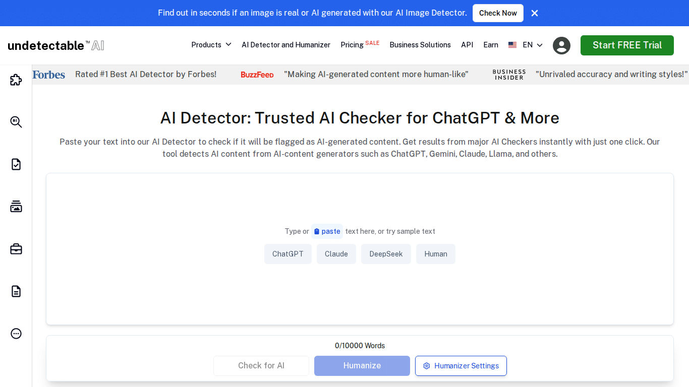 Undetectable AI dashboard — AI humanizer and AI detector interface
